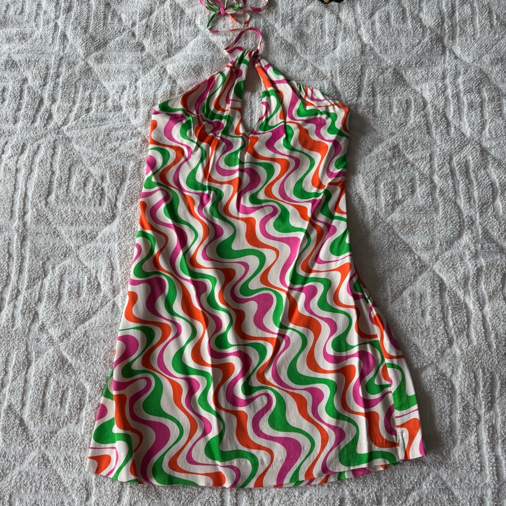 zara 70’s groovy print mini dress size small